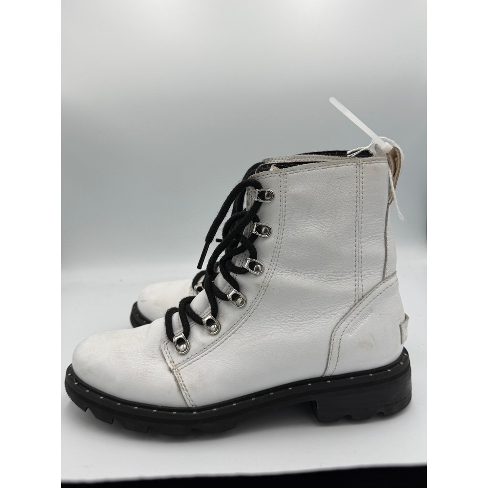 Sorel Womens White Lennox Lace Combat Boots NL3954-100 Waterproof Leather  8
